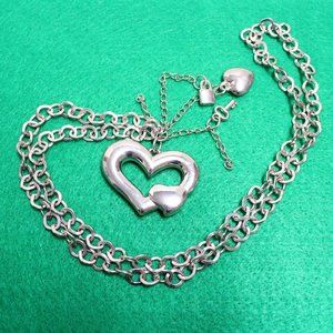 Silver Tone Heart Key Lock Chain Necklace No Clasp